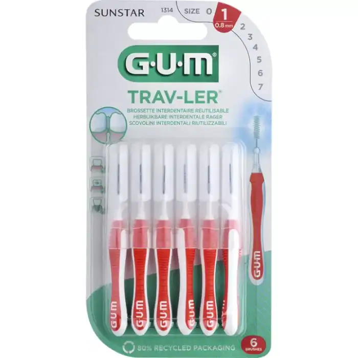 Gum traveler travel toothbrush pack of 6.
