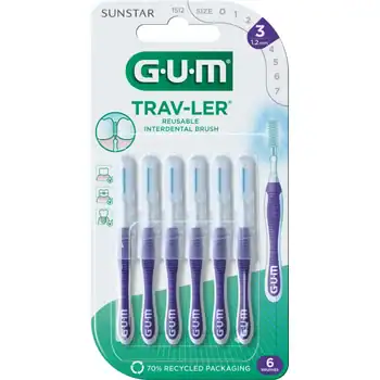 Gum traveler toothbrush with purple handle.