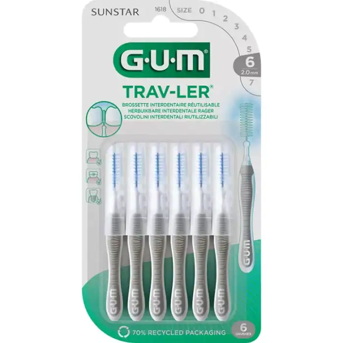 Gum traveler travel toothbrush 6 pack.